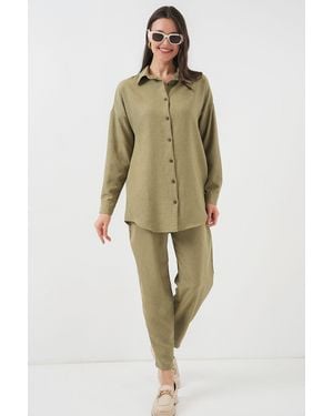 Bigdart Linen Blend Long Sleeve Shirt And Trousers Co-Ord Set - Green