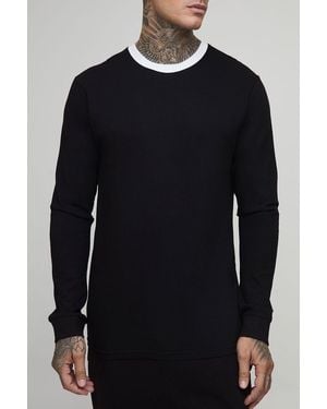 BoohooMAN Tall Regular Fit Ringer Crew Neck Long Sleeve T-Shirt - Blue
