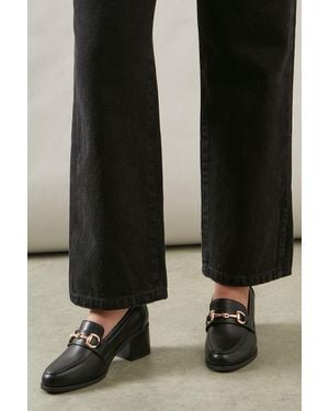 Wallis Wide Fit Lydia Snaffle Trim Apron Front Medium Heeled Loafers - Black