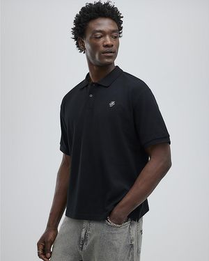 River Island Polo Shirt Oversized Fit Embroidered Cotton - Blue