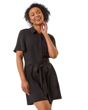 Roman Petite Button Front Tie Playsuit - Black
