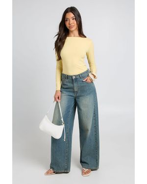 Boohoo Second Skin Boat Neck Long Sleeve Top - Blue