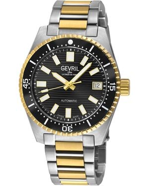 Gevril Atlantic Avenue 316L Stainless Steel Case, Ceramic Bezel, Embossed Dial, Two Toned Ss/Ipyg Bracelet - Grey