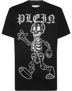 Philipp Plein T-Shirt Met Ronde Hals Skeleton - Zwart