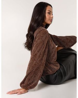 Blue Vanilla Lurex Puffball High Neck Blouse - Brown
