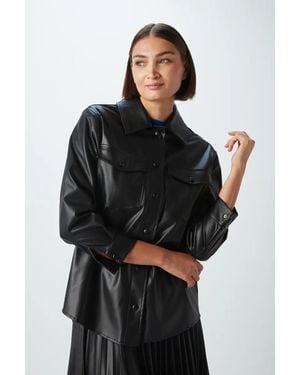 GUSTO Faux Leather Overshirt - Black