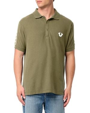 True Religion Polo Shirt Ss Damask Velour Pique Top - Green
