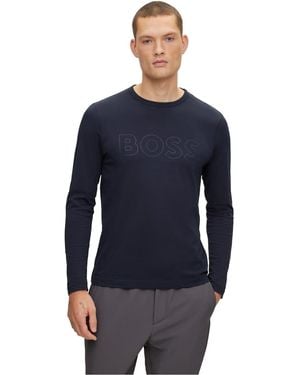 BOSS Crew Neck Long Sleeve Regular Fit T-Shirt - Blue