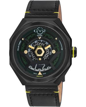 Gv2 Stella Solar Power Swiss Quartz/ Dial, Handmade Italian Leather Watch - Black