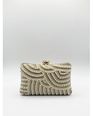 SVNX Luxurious Pearl Embellished Clutch Bag - Metallic
