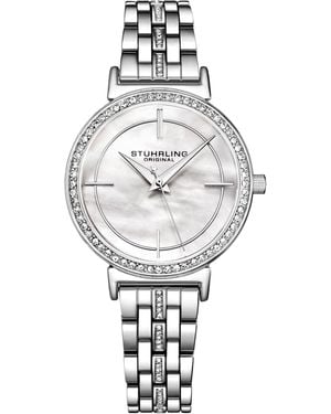 Stuhrling Crystal Studded Bracelet Wristwatch - White