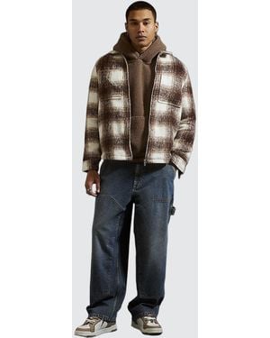 River Island Overshirt Regular Fit Check Zip - Blue