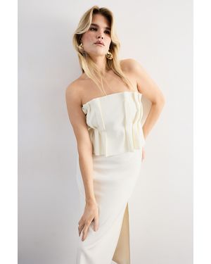 Warehouse Pleated Bodice Column Midi Dress - White