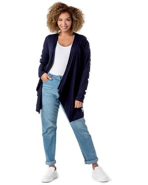 Roman Curve Waterfall Front Jersey Cardigan - Blue