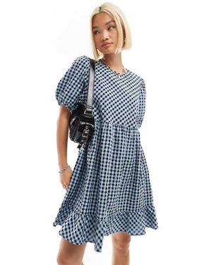 Monki Short Sleeve Smock Mini Dress - Blue