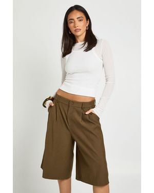 Boohoo Boxer Front Pleated Tailored Jort - Natural