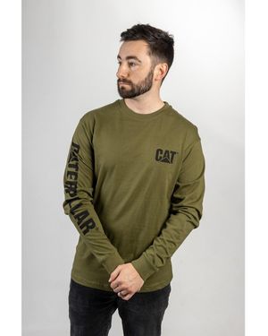 Caterpillar Trademark Banner Long Sleeve Cotton T-Shirt - Green
