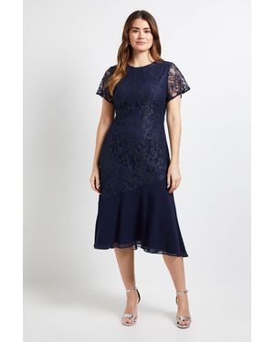 Wallis Lace Asymmetric Midi Dress - Blue