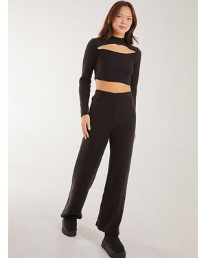 Pink Vanilla Soft Brushed Rib Flares - Black