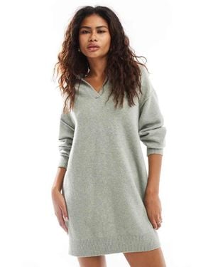 Weekday Tahlia Polo Collar Knitted Mini Dress - Grey