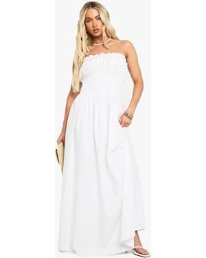 Boohoo Cotton Poplin Shirred Maxi Dress - White