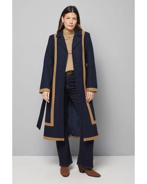 Wallis Contrast Detail Belted Coat - Blue