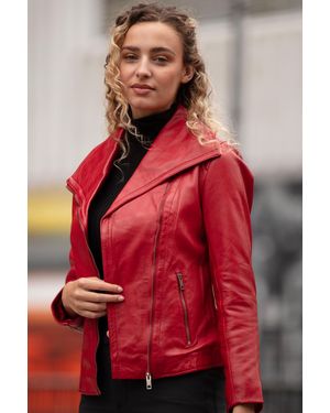 Ashwood Leather 'Isabella' Real Wide Collar Biker Jacket - Red