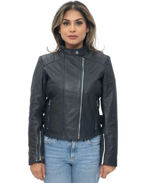 Infinity Leather Biker Jacket-Celaya - Blue