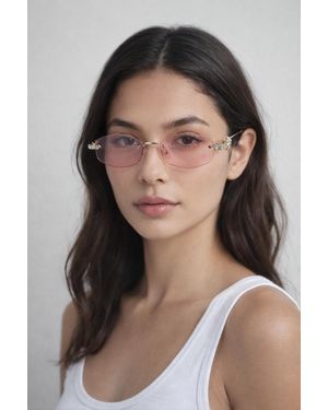 SVNX Rimless Oval Diamante Sunglasses - Pink