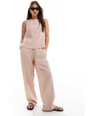 ASOS Textured Pull On Straight Leg Trousers Co-Ord - Natural