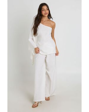 Boohoo Linen Look Cape Top And Wide Leg Trouser Co-Ord - White