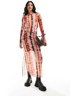Pieces Tie Dye Jersey Midi Skirt Co-Ord - Red
