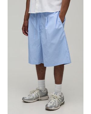 BoohooMAN Baggy Longline Stripe Short - Blue