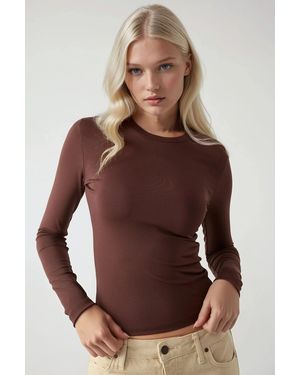 Hiccup Long Sleeve Crew Neck Top - Brown
