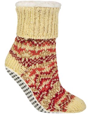 Elle 1 Pair Ladies Chunky Fair Isle Moccasin Grip Socks - Blue