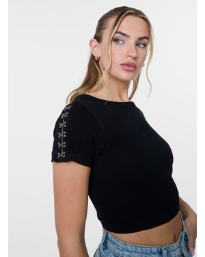Pink Vanilla Hook & Eye Shoulder Detail Crop Top - Black