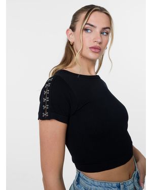 Pink Vanilla Hook & Eye Shoulder Detail Crop Top - Black