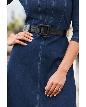 Sosandar Croc Leather Belt With Buckle - Blue