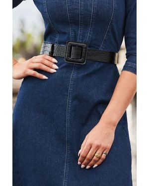 Sosandar Croc Leather Belt With Buckle - Blue