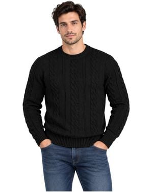 Marks & Spencer M&S Cable Knit Sweatshirt Chunky Crew Neck Pullover Cotton Warm Soft Jumper - Black