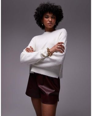 TOPSHOP Knitted Crew With Raglan And Exposed Seam Jumper - Grey