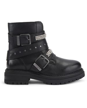 Kurt Geiger Leather Double Buckle Biker Boots - Black
