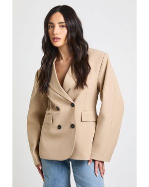 Boohoo Double Breasted Boxy Blazer - Natural