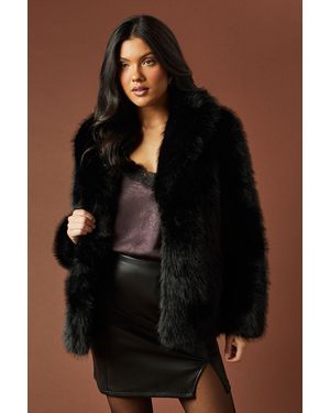 Oasis Cropped Faux Fur Shawl Collar Coat - Black