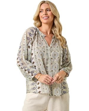 Roman Petite Metallic Aztec Blouse - Green