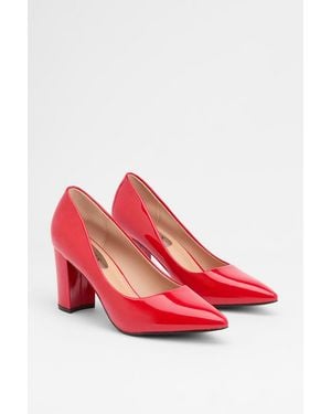 Wallis Elaina Faux Leather Block Heel Court Shoes - Red