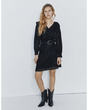 IKKS Long Sleeve Velvet Dress - Black