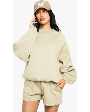 Boohoo Balloon Sleeve Seam Detail Short Tracksuit - Natural