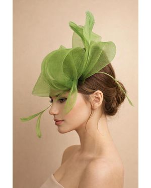 SVNX Flower & Feathers Fascinator Hat With Headband & Clip - Green