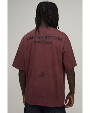 BoohooMAN Oversized Raised Limited Text T-Shirt - Red